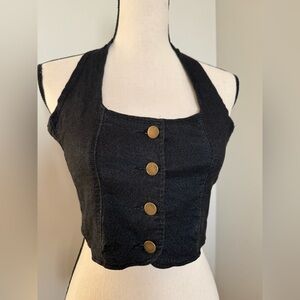 One Up Black Halter Button-Up Top | Small |